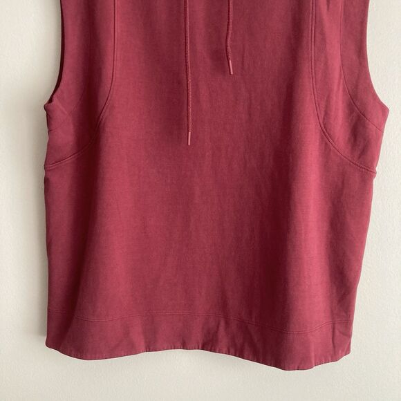 Athleta Sundown Sweatshirt Tank Size Medium Hooded Drawstring Top Burgundy - Picture 6 of 10